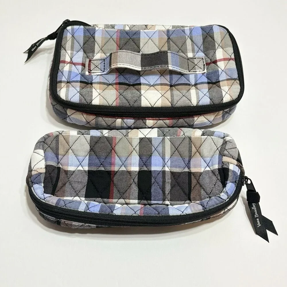 Vera Bradley Perfectly Plaid Cosmetic Bag And Brush/Pencil Bag